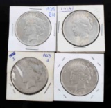 LOT OF 4 SILVER PEACE DOLLARS 1923 - 1925