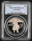1992-P PCGS PR70DCAM COLUMBUS SILVER DOLLAR COIN