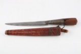 TRIBAL KNIFE WITH LEATHER SHEATH MARKED 1940