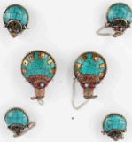 LOT OF 6 NOVELTY INDIAN TURQUOISE SNUFF BOTTLES