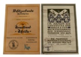 LOT OF 2 WWII GERMAN THIRD REICH AWARD DOCUMENTS