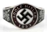 GERMAN WWII NSDAP HITLER SWASTIKA SILVER RING