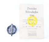 WWII GERMAN THIRD REICH SPORTS BADGE WITH DOCUMENT