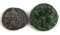 1 ANCIENT GREEK SILVER TETROBOL AND 1 BRONZE COIN