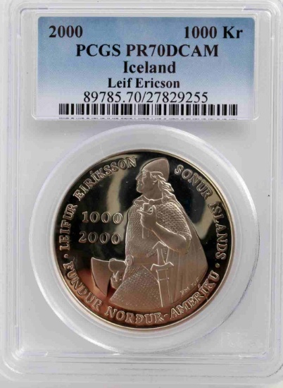 2000 PR70DCAM 1000 KRONUR ICELAND ERICSON SILVER