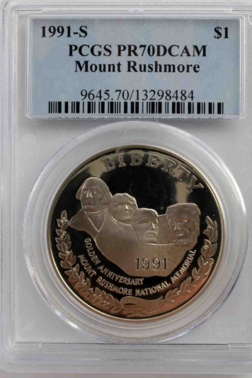 1991-S PCGS PR70DCAM MOUNT RUSHMORE SILVER DOLLAR