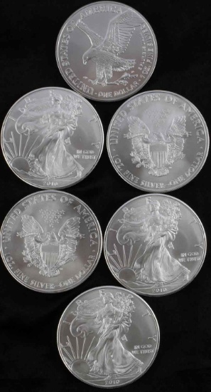 6 AMERICAN EAGLE 1 OZ SILVER COINS