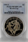 1994-S PCGS PR70DCAM WORLD CUP SILVER DOLLAR COIN