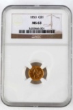 KEY DATE 1853 GOLD $1 LIBERTY NGC MS-63 1/20TH