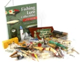 VINTAGE FISHING LURE & TACKLE LOT WOODEN HANDMADE