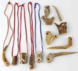 12 DEER ANTLER HAND CARVED WHISTLE LOT 2 TO 7 INCH