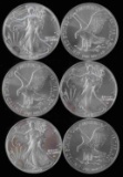 SIX  1 OZ  2021 AMERICAN SILVER EAGLE TYPE 2 COINS
