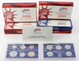 LOT OF 5 US MINT SILVER PROOF SETS 2005 & 2008