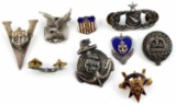 LOT OF 9 WWI WWII STERLING SWEETHEART BADGES