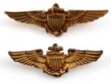 2 WWII US NAVY AVIATOR FLIGHT BADGES 10K GOLD 2.8G