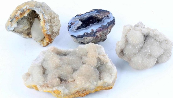 4 SMALL CLEAR BROWN QUARTS CRYSTAL GEODE LOT