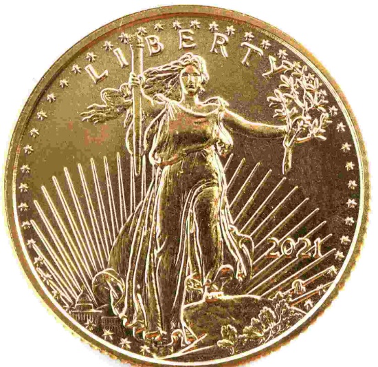 1/10TH GOLD AMERICAN EAGLE NEW 2021 TYPE 2 BU COIN