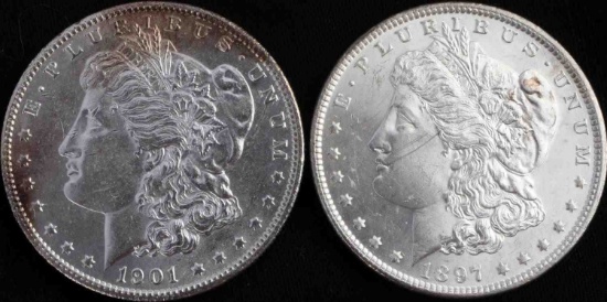 1897 & 1901 MORGAN SILVER DOLLAR MINT STATE COINS