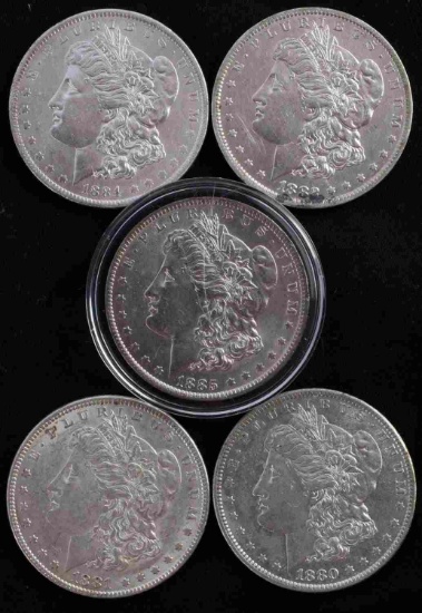 5 MORGAN SILVER DOLLAR COIN LOT  AU-CHOICE EF