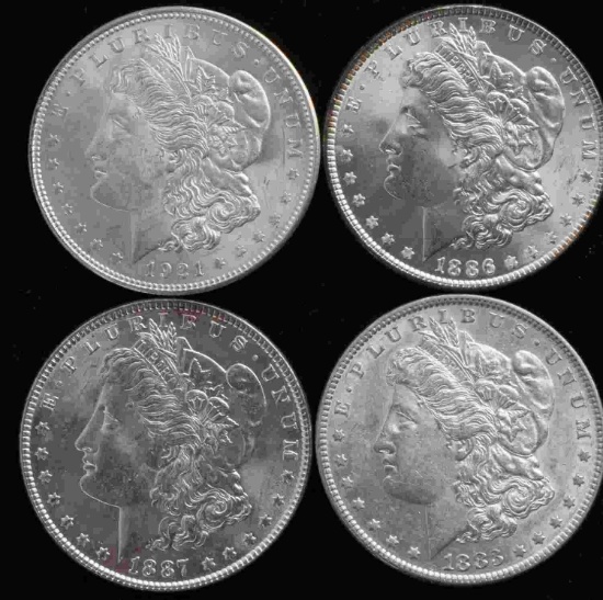 4 MORGAN SILVER DOLLAR MINT STATE COINS