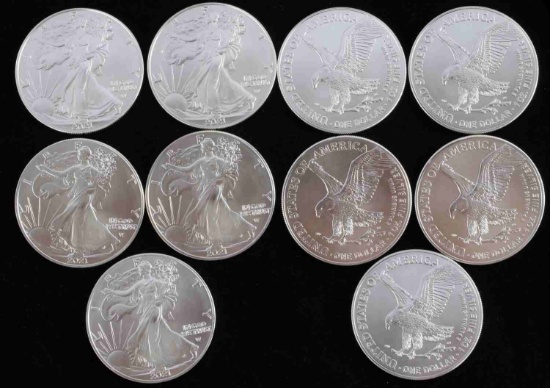 10 AMERICAN SILVER EAGLE NEW 2021 TYPE 2 COINS BU