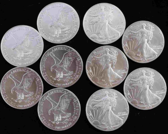 10 AMERICAN SILVER EAGLE NEW 2021 TYPE 2 COINS BU