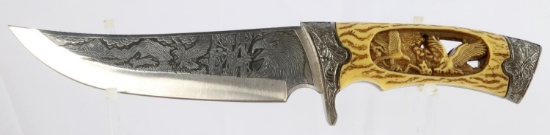 FIXED BLADE CARVED WILD LIFE EAGLE BOWIE KNIFE