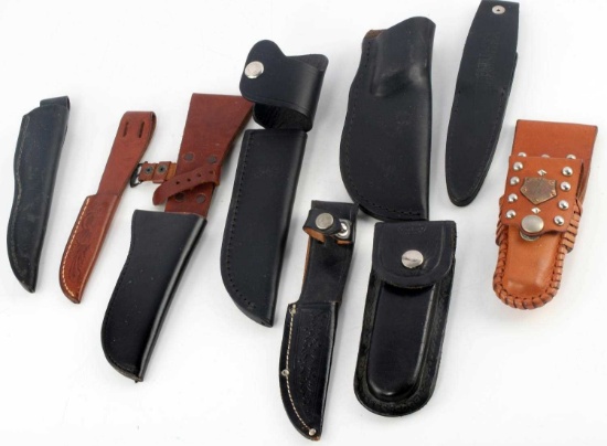 MIXED LOT OF 8 VARIOUS LEATHER KNIFE SHEATHS