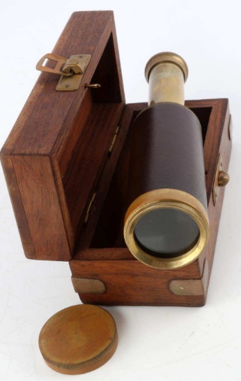 6 IN MINI SPYGLASS TELESCOPE BRASS FINISH WOOD BOX
