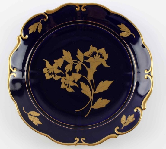 JLMENAU ECHT KOBALT GOLD FLORAL SIGNED PLATE