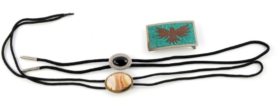 LOT OF 3 BOLO TIES AND BELT BUCKLE ACCESSORIES