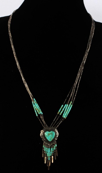 TURQUOSE AND STERLING BOLO HEART NECKLACE