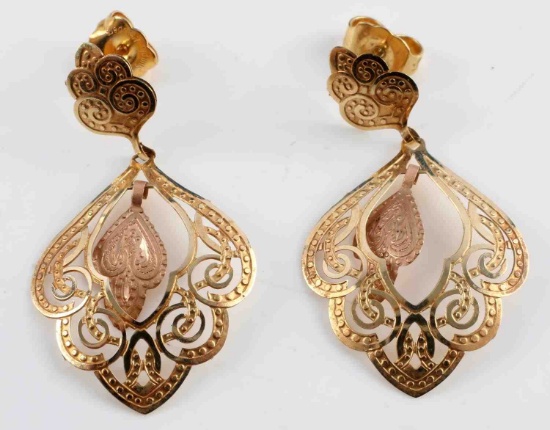 TWO TONE YELLOW AND ROSE GOLD CHANDELIERE EARRINGS
