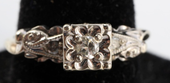 14K WHITE GOLD ANTIQUE STYLE DIAMOND RING