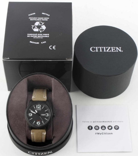 CITIZEN ECO-DRIVE DAY DATE CANVAS BAND BLACK CASE