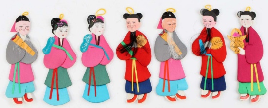 LOT OF 7 CHINESE PAPER AND SILK DOLLS