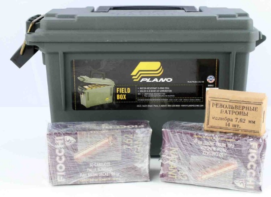 140 ROUNDS OF 7.62 NAGANT AMMO & PLASTIC AMMO BOX