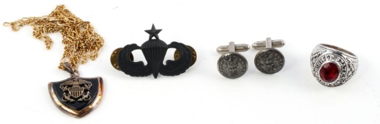 4 U.S. STERLING PARATROOPER BADGE ARMY RING
