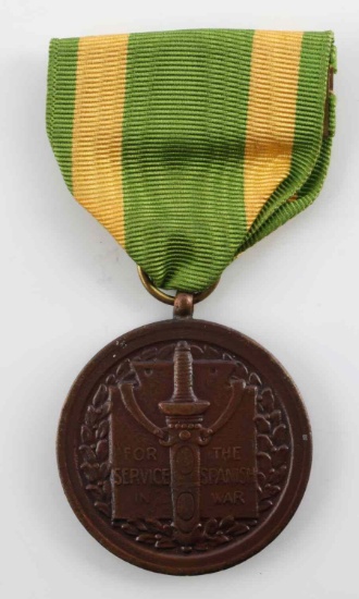 SPANISH AMERICAN WAR MEDAL WITH RIBBON AND PIN