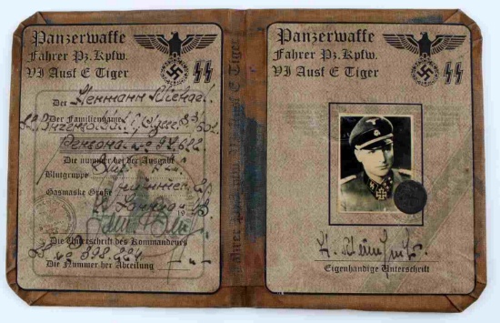 WWII GERMAN PANZERWAFFE AUSWEIS ID BOOKLET