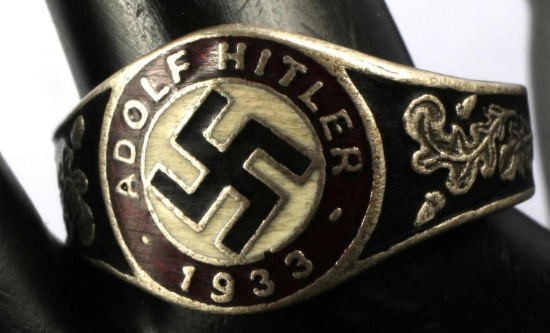 WWII GERMAN ADOLF HITLER SWASTIKA SILVER RING