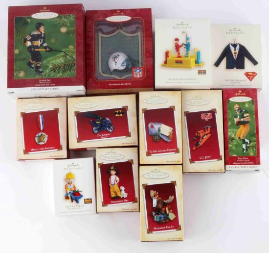 LOT OF 12 HALLMARK CHRISTMAS THEMED ORNAMENTS