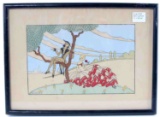 1930 COTETH GOUACHE ART DECO PAINTING IN FRAME