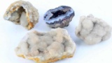 4 SMALL CLEAR BROWN QUARTS CRYSTAL GEODE LOT