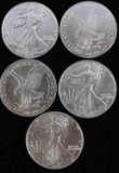 FIVE 1 OZ  2021 AMERICAN SILVER EAGLE TYPE 2 COINS