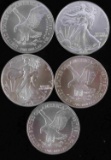 FIVE 1 OZ  2021 AMERICAN SILVER EAGLE TYPE 2 COINS