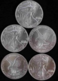FIVE 1 OZ  2021 AMERICAN SILVER EAGLE TYPE 2 COINS