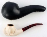 HAND CARVED MEERSCHAUM PIPE WITH LEATHER CASE