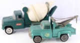 2 VINTAGE TOY TRUCKS CEMENT MIXER & TOW TRUCK