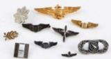 9 WWII STERLING SILVER USAAF BADGES AND RANK PIN